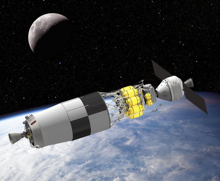 L'Earth Departure Stage spingerà il modulo di allunaggio e il modulo di comando verso l'orbita lunare