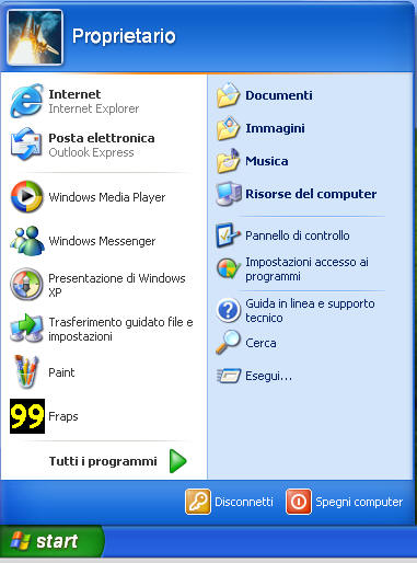 Il men Start di Windows XP