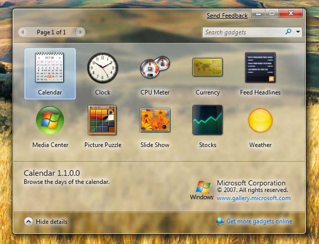 Gadget deja-vu di Windows 7 (beta)