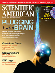 Copertina di Scientific American in cui si parla di (futuro) interfacciamento col cervello umano