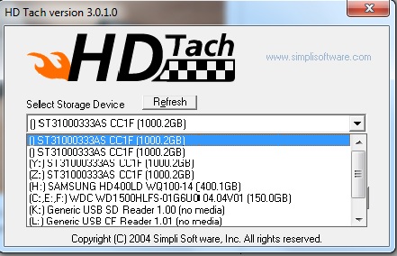 HD Tach, schermata iniziale