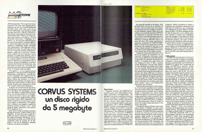 Il disco rigido Corvus da 5 megabyte provato sul n. 1 di MCmicrocomputer