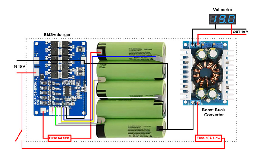 Schema di collegamento provvisorio (ancora da testare) del Mini UPS in CC. Immagine_inline