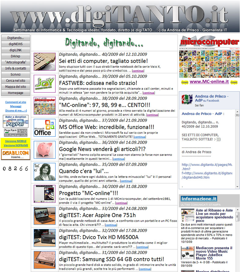 Sito www.digiTANTO.it al 12.10.2009 - clicca per ingrandire...