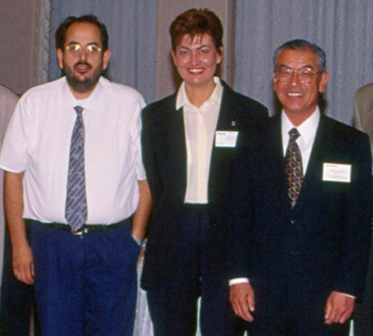 Andrea de Prisco, giornalista di MCmicrocomputer, con Daniela Pasqualin di Epson Italia e Hideaki Yasukawa CEO di Seiko Epson (Japan) in occasione della visita agli stabilimenti giapponesi della EPSON, nel 1997